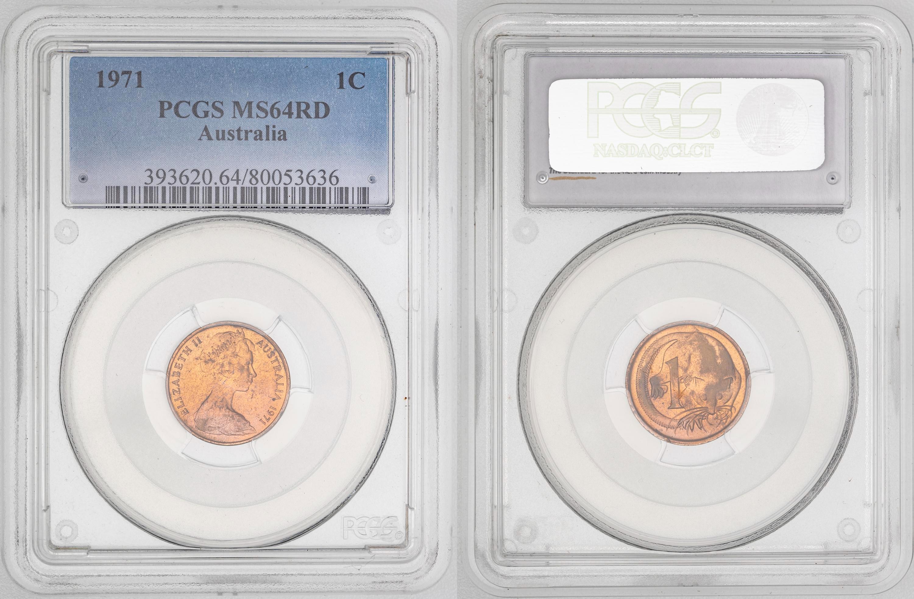 54 · Elizabeth II,  , One Cent, 1971, PCGS MS64RD