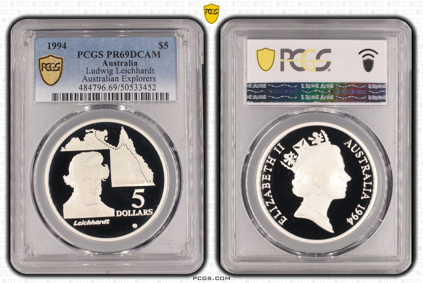 Ludwig Leichhardt - Australian Explorers, Five Dollar, 1994, PCGS PR69DCAM