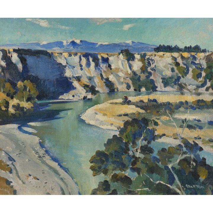 Peter McIntyre 'Wanganui River, Looking South from the Artist’s Home at Kakahi, Towards Tongariro National Park'
