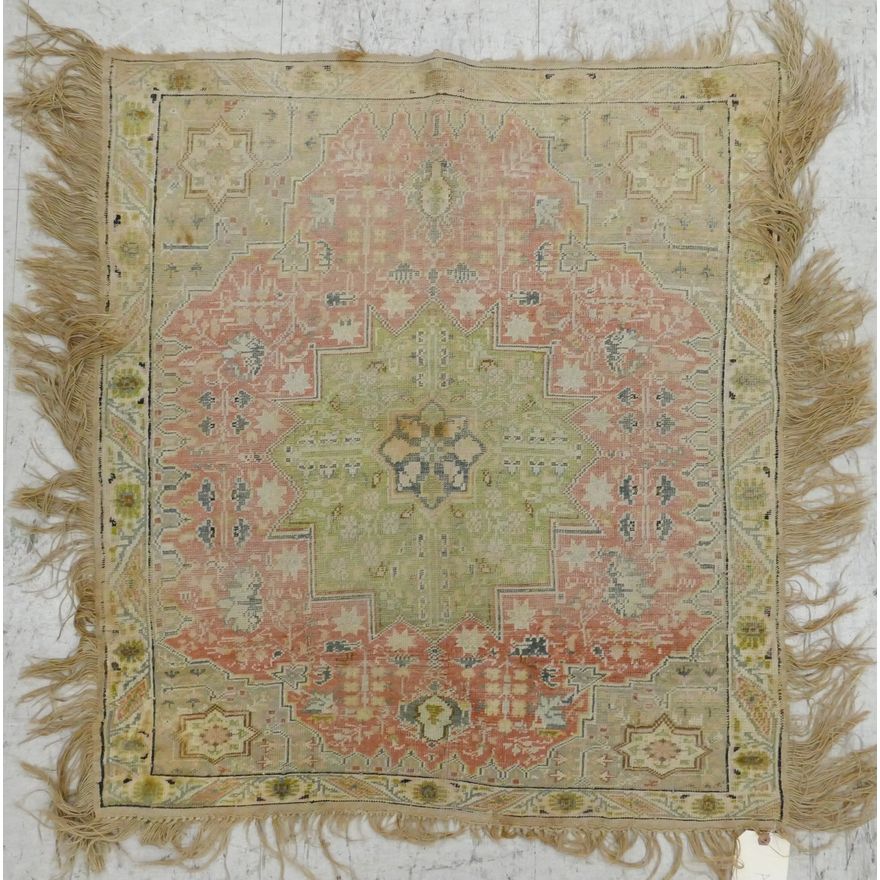 Antique Persian Medallion Square Mat 3''x3'' Approx. - Heavy wear