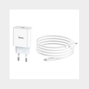 Hoco Smart Phone Fast Charge 20W PD3.0 Plug Adapter with Iphone 1M Cable - Travel Charger Power Adapter- 51745/28024