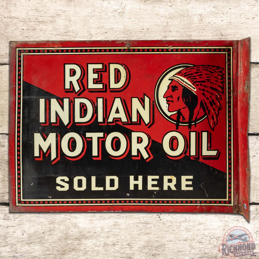 Scarce Red Indian Motor Oil Sold Here DST Flange Sign