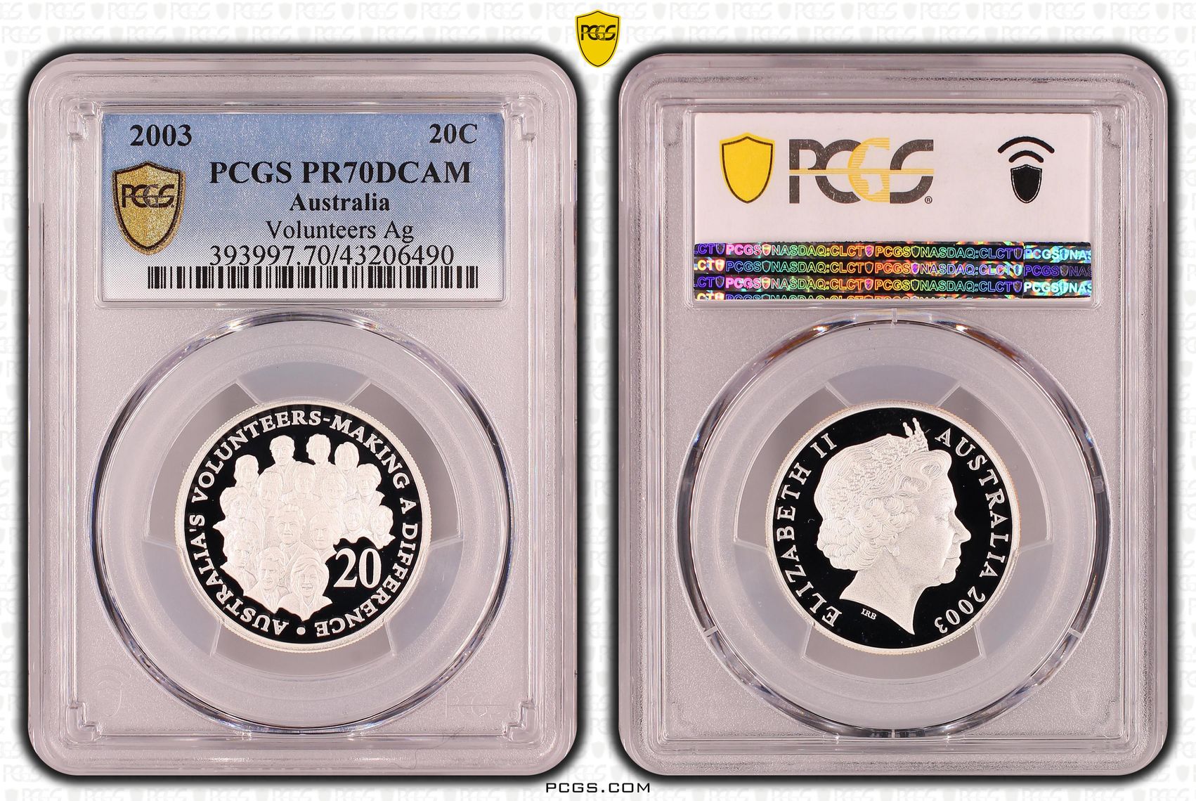 2003 Australia Twenty Cent, 20c Silver Volunteers Ag PCGS - PR70DCAM POP 10/0 -490