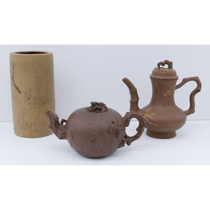 3pc Chinese Yixing Teapots and Brush Pot
