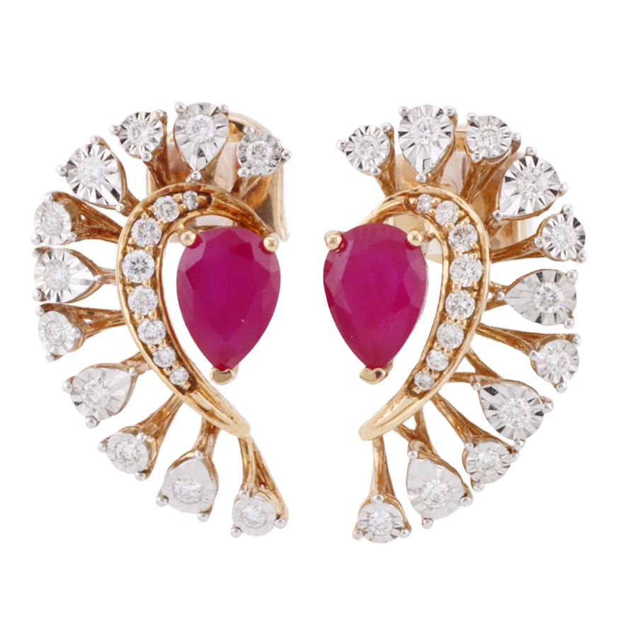 Aretes con rubíes y diamantes, oro rosa 18K