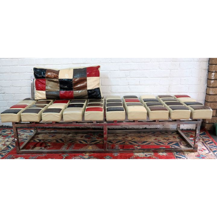 RETRO VINYL UPHOLSTERED CHROME SOFA,