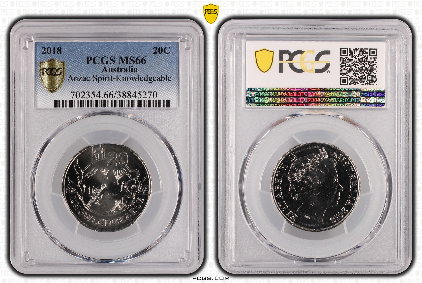 2018 Australia Twenty Cent, 20c Anzac Spirit-Knowledgeable PCGS - MS66 POP 7/0 -270