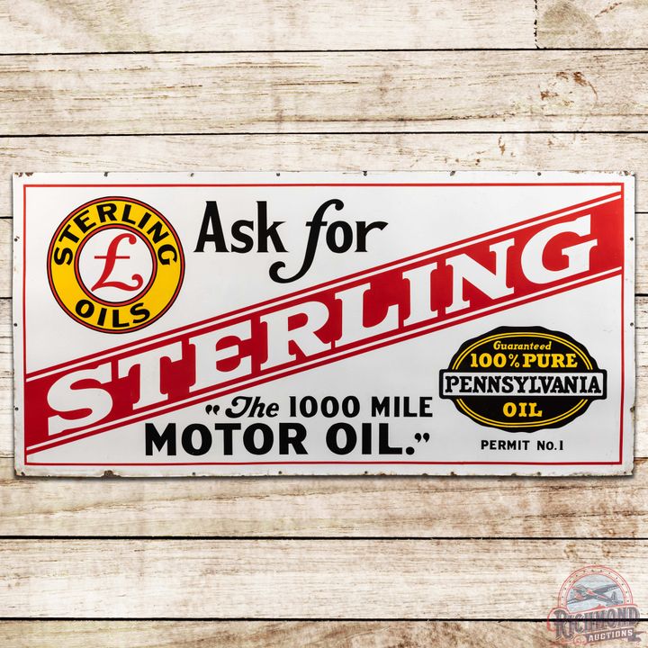 Amazing Ask for Sterling The 1000 Mile Oil w/ Logo SS Porcelain Sign