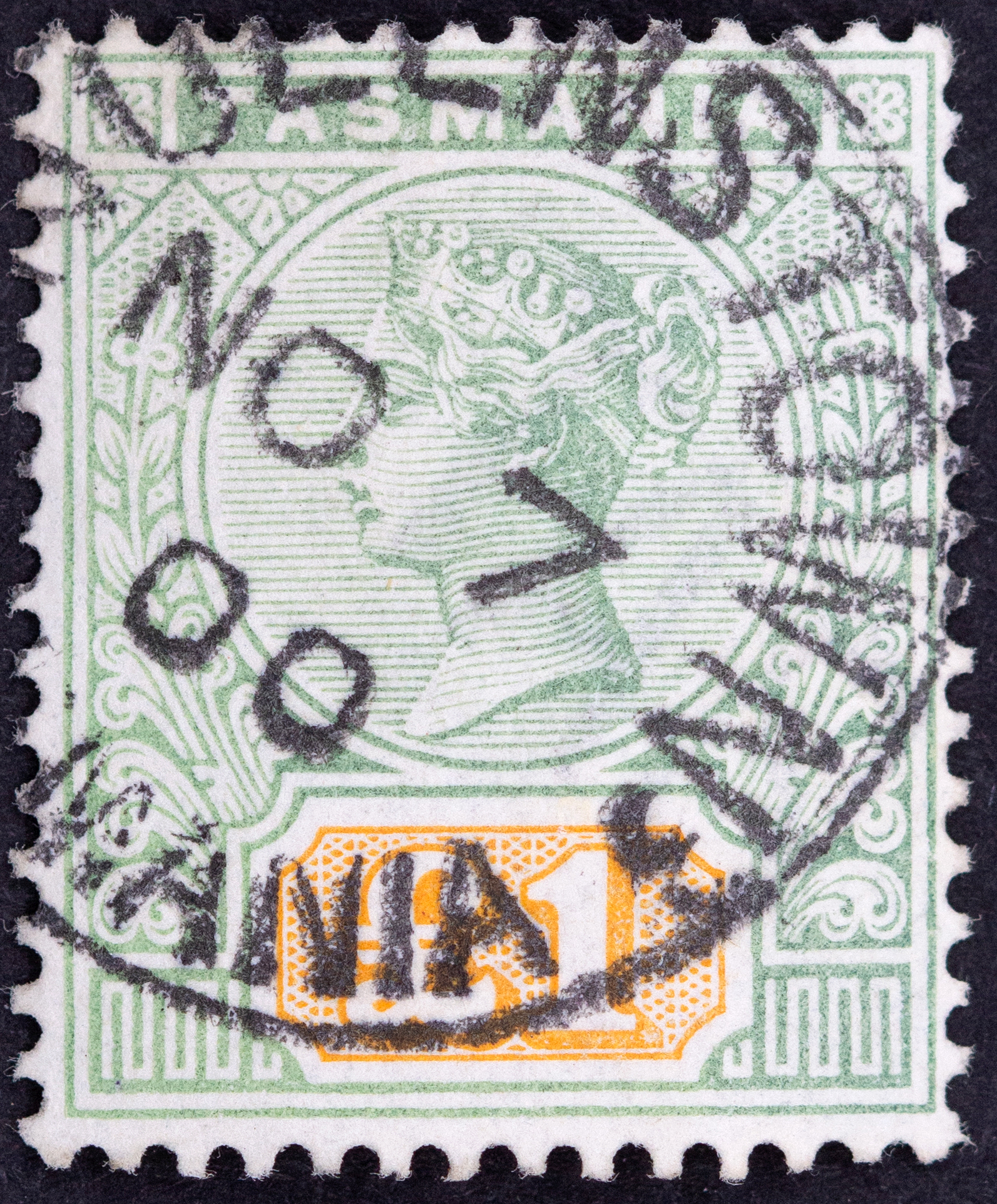 Tasmania, One Pound, Green & Yellow, 1897, FU