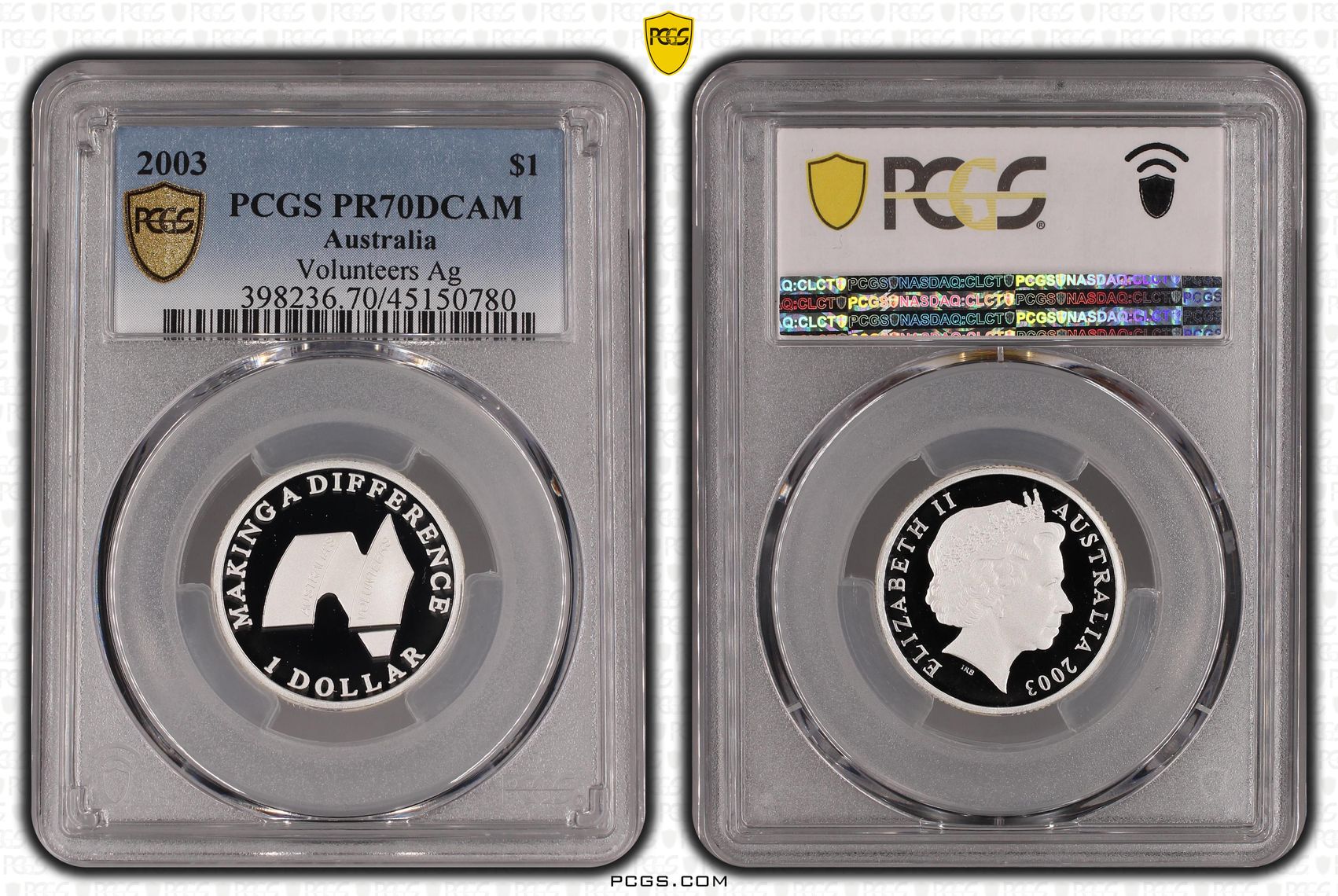 2003 Australia One Dollar, $1 Silver Proof Volunteer Ag PCGS - PR70DCAM POP 10/0 -780