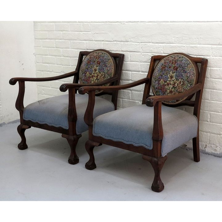 PAIR OF UPHOLSTERED OPEN ARMCHAIRS