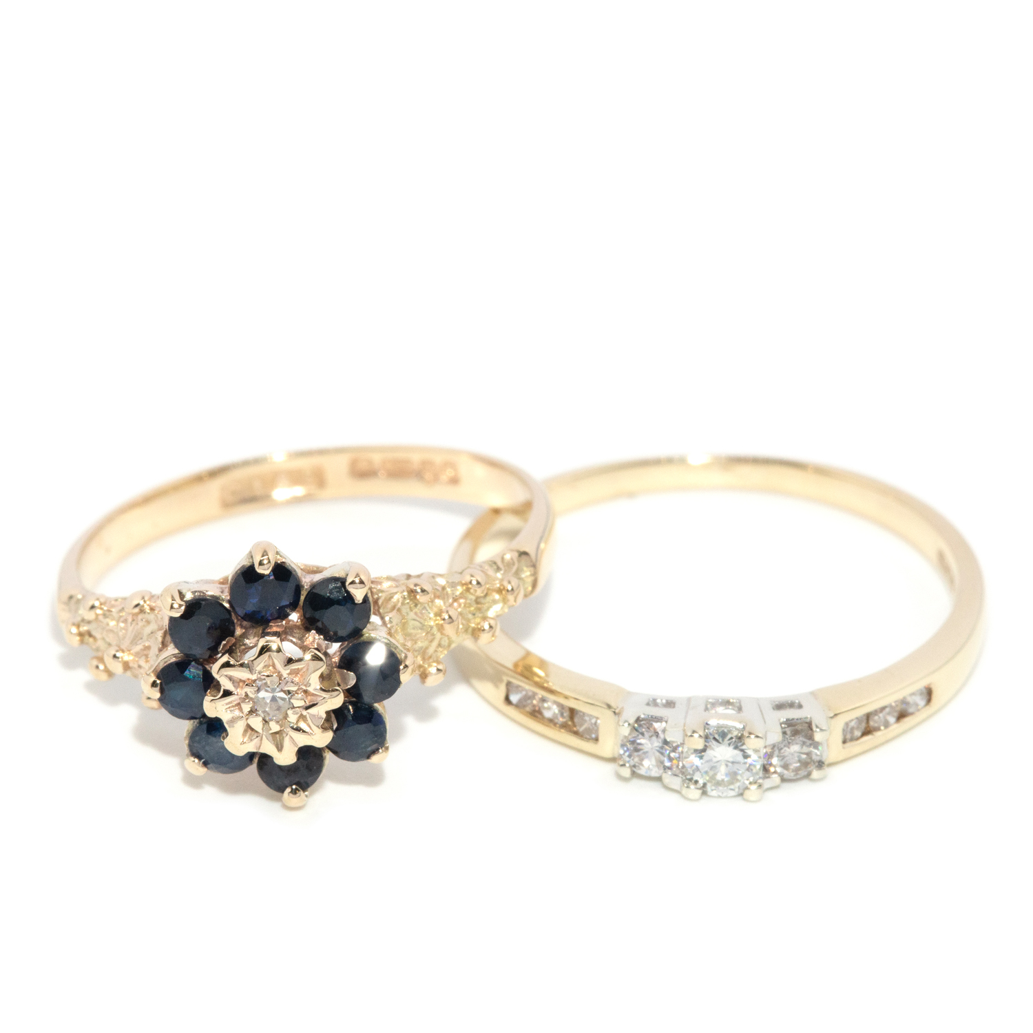 180 · Sapphire & Diamond Ring & Trilogy Diamond Ring in 9ct Gold