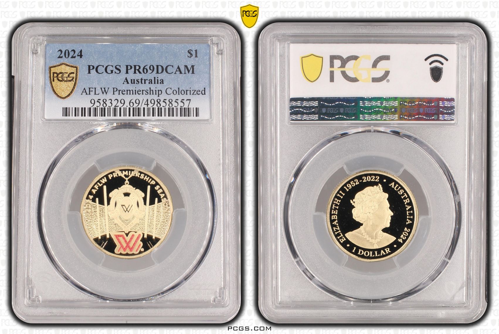 Elizabeth II, AFLW Premiership Colorized , One Dollar, 2024, PCGS PR69DCAM