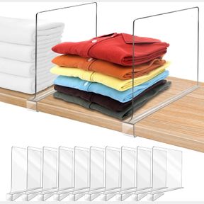 12 INCHES SHELF DIVIDERS FOR CLOSET ORGANIZATION AND STORAGE, 10 PACK VERTICAL PURSE ORGANIZER FOR CLOSET ADJUSTABLE ACRYLIC BOOKS