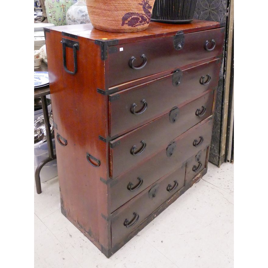 Japanese Meiji Lacquered 5 Drawer Tansu Chest- 40x35x16''
