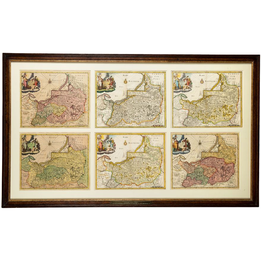 Zestaw 6 map "Prussiae nova tabula", Polska, Philipp Cluver , Amsterdam, 1697-1729.