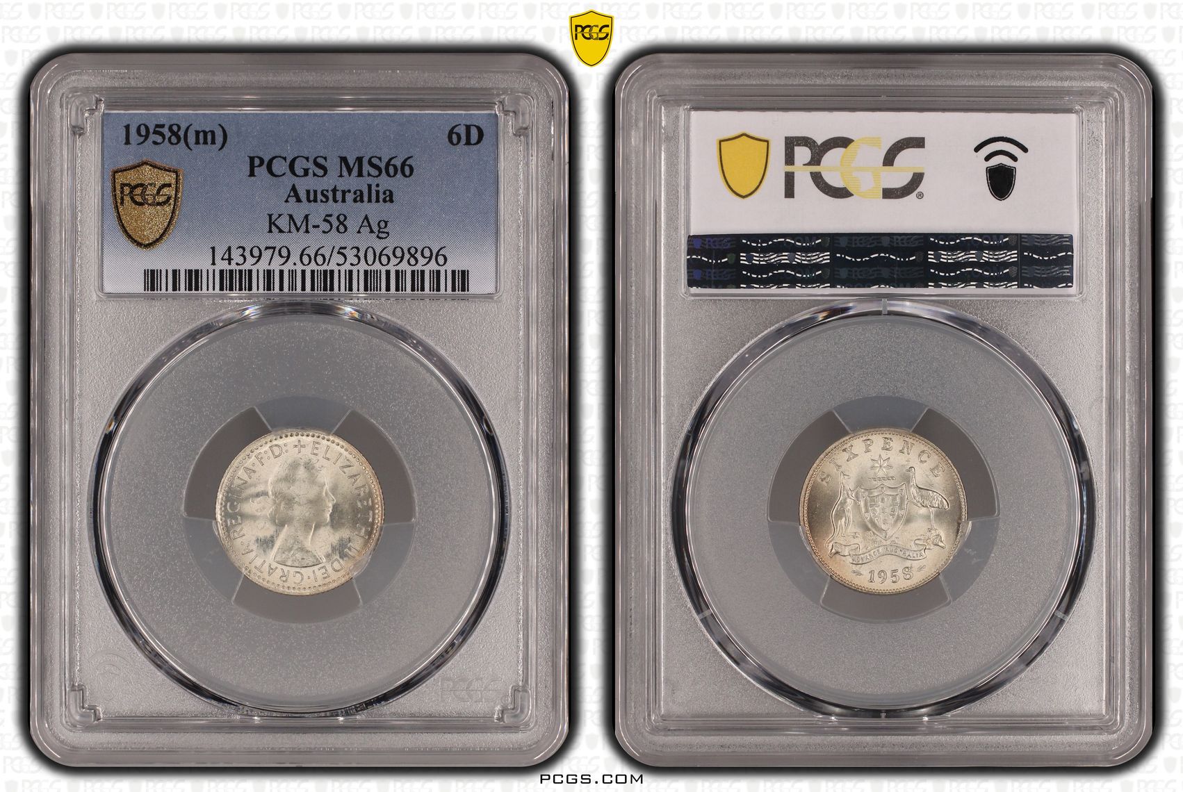 Elizabeth II, Sixpence, 1958(m), PCGS MS66