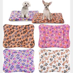 4 PACK ULTRA SOFT DOG CAT BED MAT WITH CUTE PRINTS REVERSIBLE FLEECE DOG CRATE KENNEL PAD COZY WASHABLE THICKENED HAMSTER GUINEA P