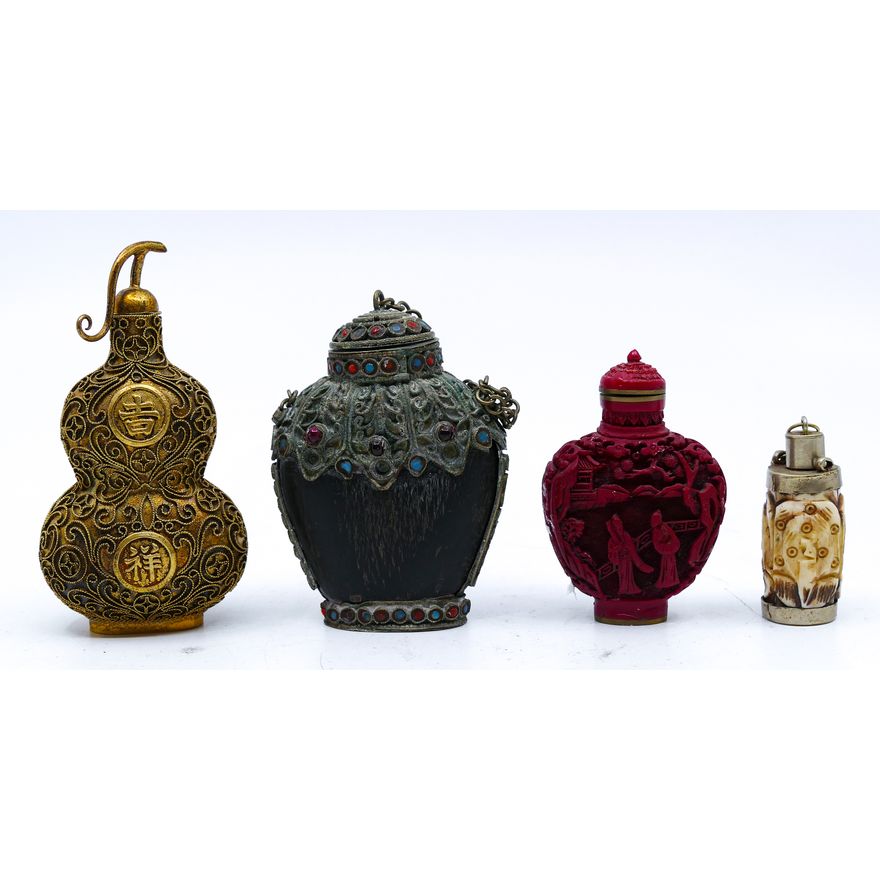 Box 4pc Chinese Metal Snuff Bottles