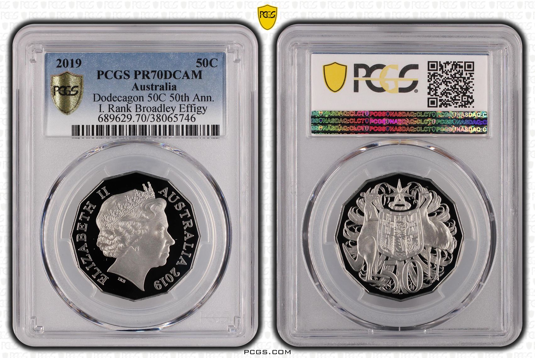 332 · 2019 Australia Fifty Cent, 50c Dodecagon 50C 50th Ann. I. Rank Broadley Effigy PCGS - PR70DCAM POP 2/0 -746