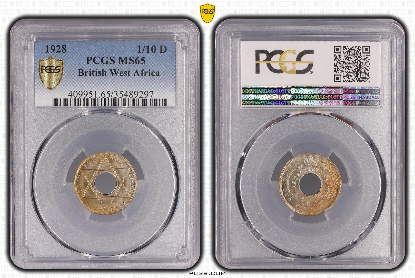 British West Africa, One Tenth of a Penny, 1928, PCGS MS65