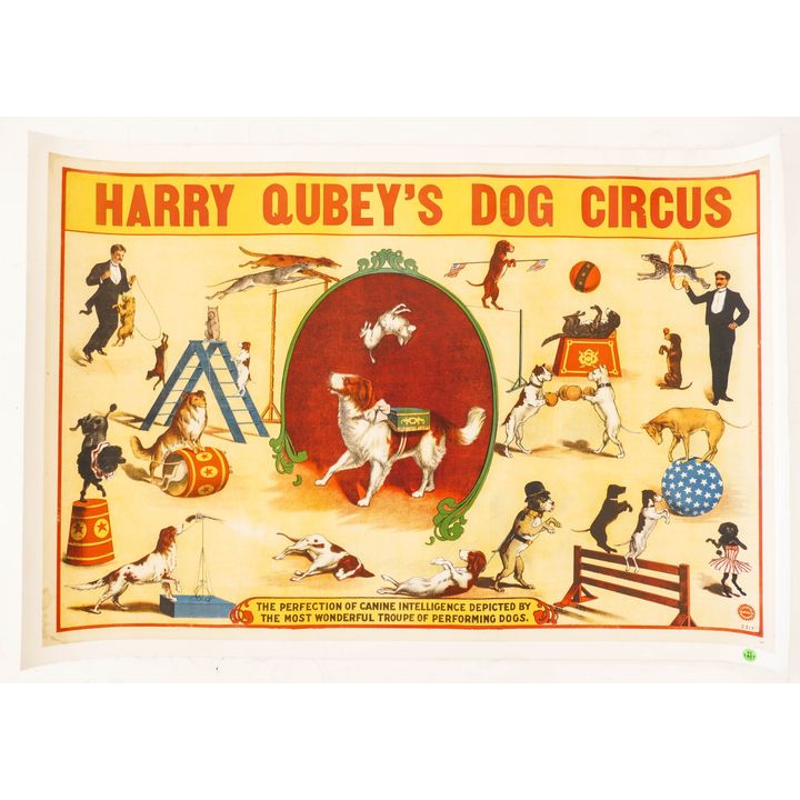 Antique Harry Qubey's Dog Circus Linen Backed Poster- 28x42''