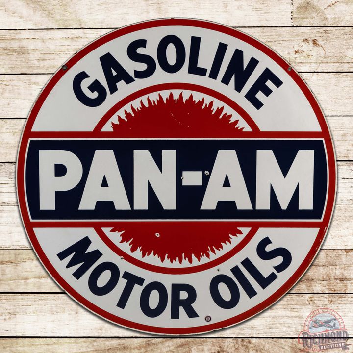 Pan-Am Gasoline Motor Oils 42" Double Sided Porcelain Sign