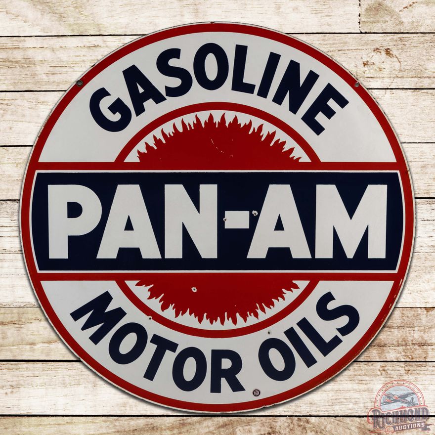 Pan-Am Gasoline Motor Oils 42" Double Sided Porcelain Sign