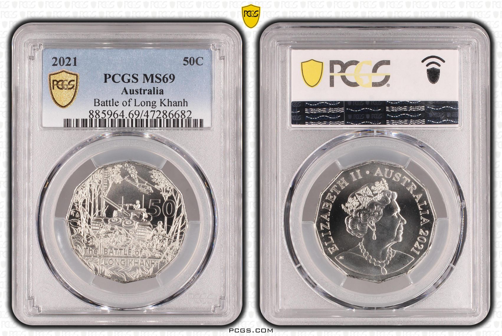279 · Elizabeth II, Battle of Long Khanh, Fifty Cent, 2021, PCGS MS69