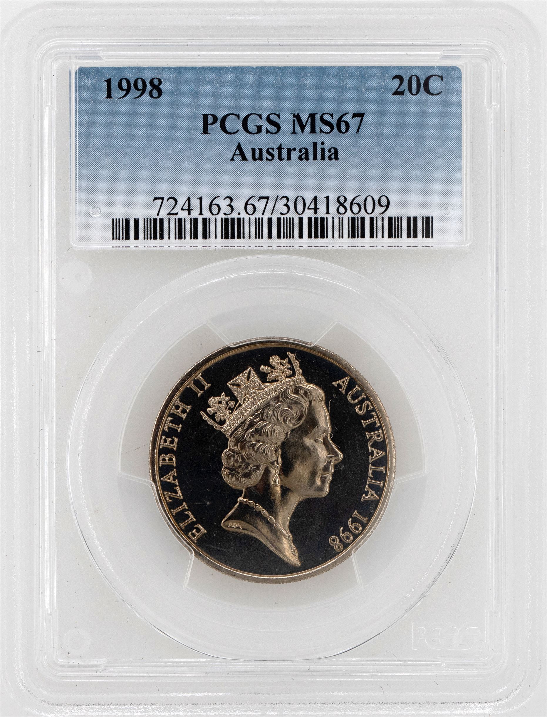 1998 Australia Twenty Cent, 20c PCGS - MS67 -609