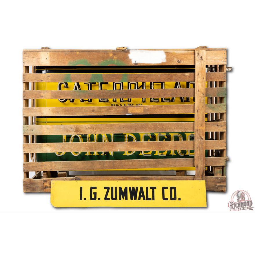 Rare NOS Caterpillar John Deere Double Sided Porcelain Neon Sign & Original Crate TAC 9 & 8.9