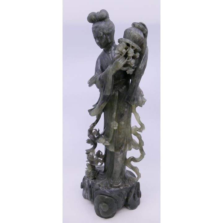 Chinese Spinach Jade Carved Guanyin- 16''