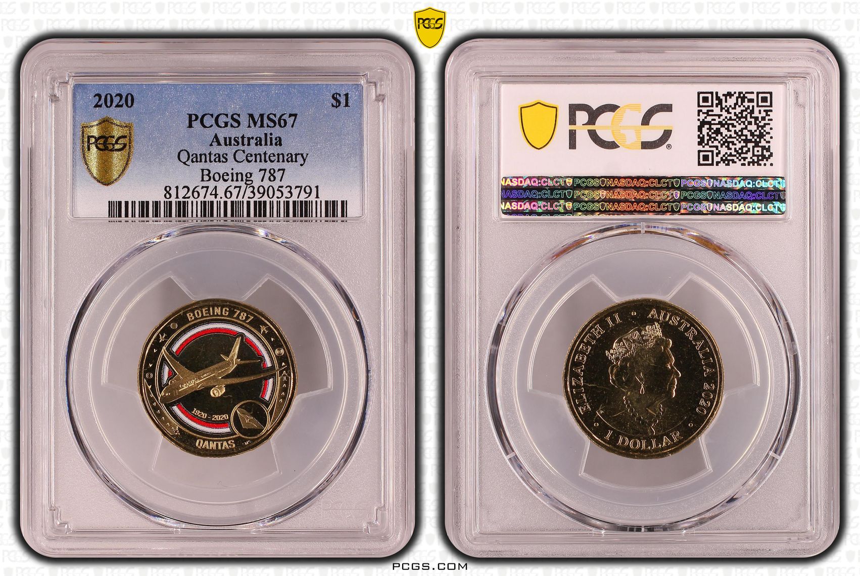 470 · Qantas Centenary Boeing 787, One Dollar, 2020, PCGS MS67