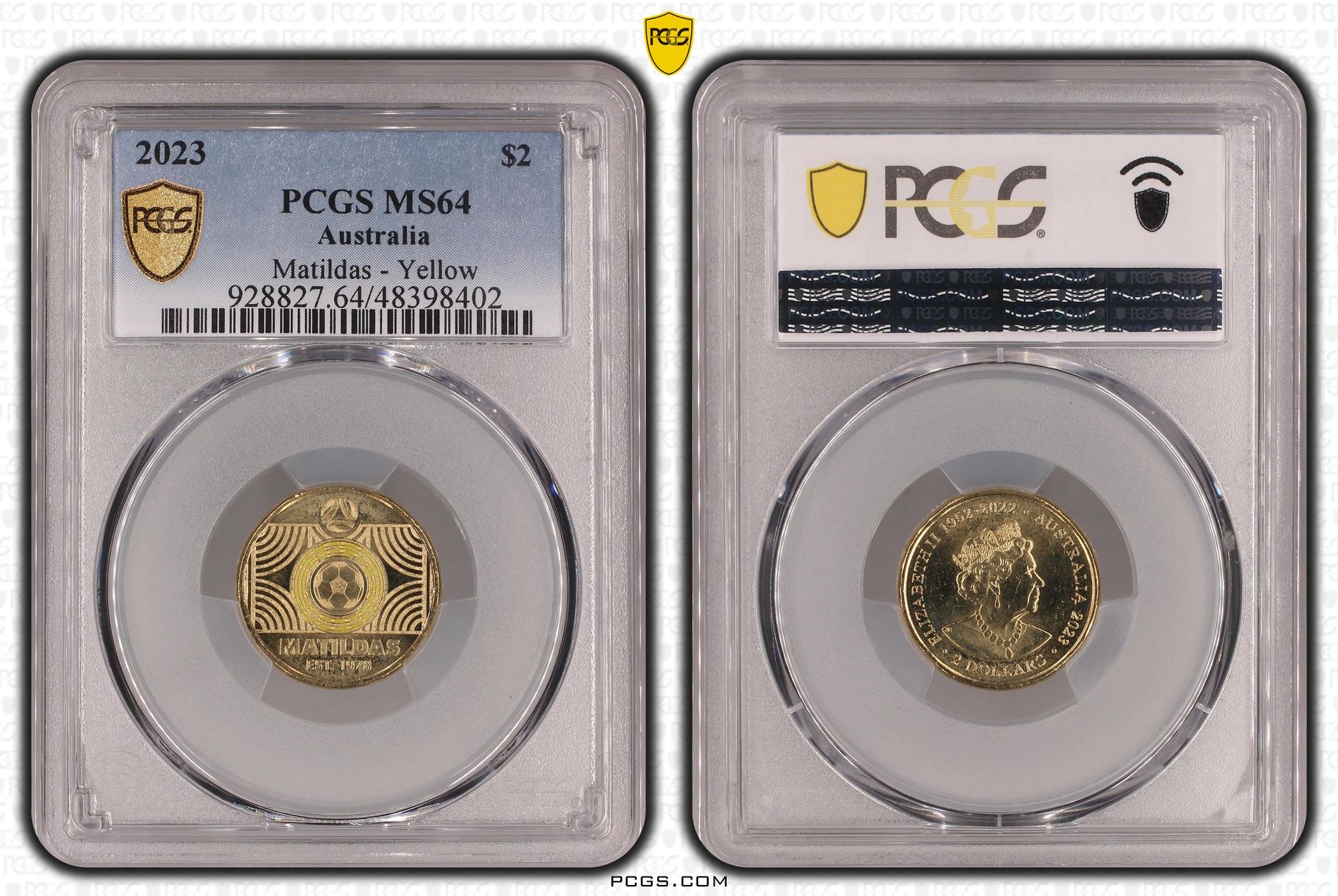 Elizabeth II, Matildas - Yellow, Two Dollar, 2023, PCGS MS64