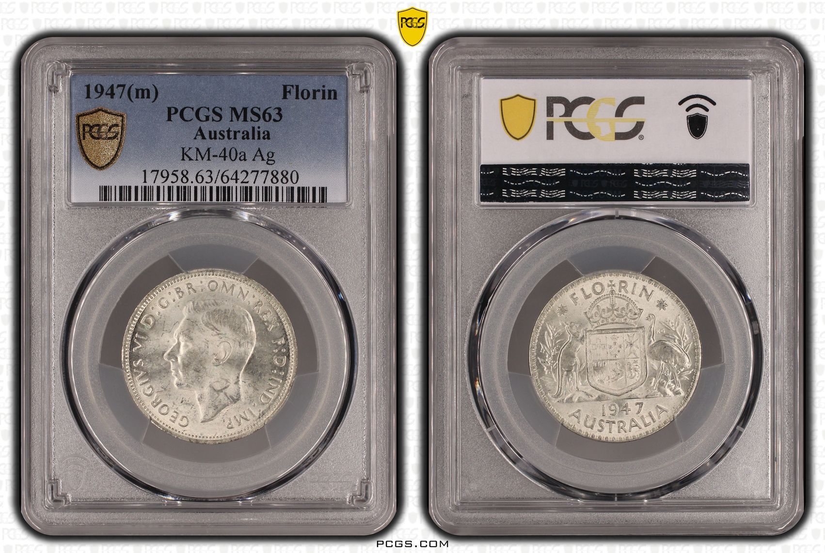 George VI, Florin, 1947, PCGS MS63
