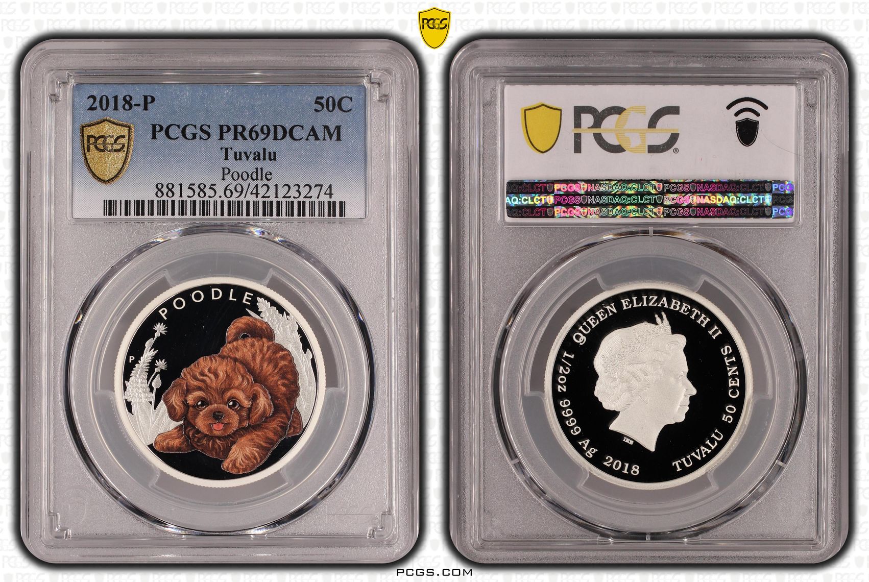 Tuvalu, Poodle, POP 2/0, Fifty Cent, 2018-P, PCGS PR69DCAM