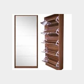 SOFTY HOME 5 DOOR MAHOGANY MIRROR SHOE CABINET