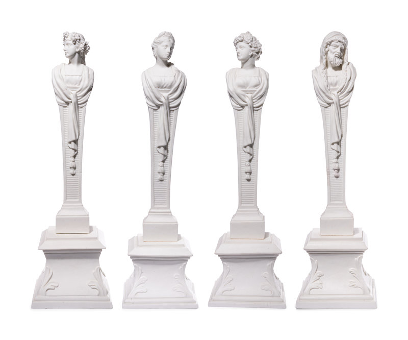 Four Mennecy Biscuit Porcelain Herm Figures Emblematic of the Seasons