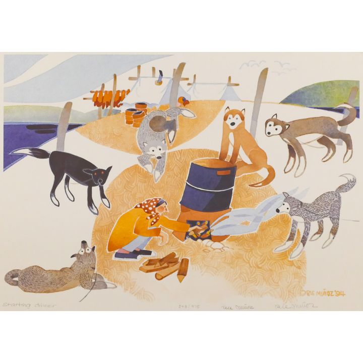 Rie Munoz ''Starting Dinner'' 1994 Signed Print 13.5'' x 17.5'' Sheet.