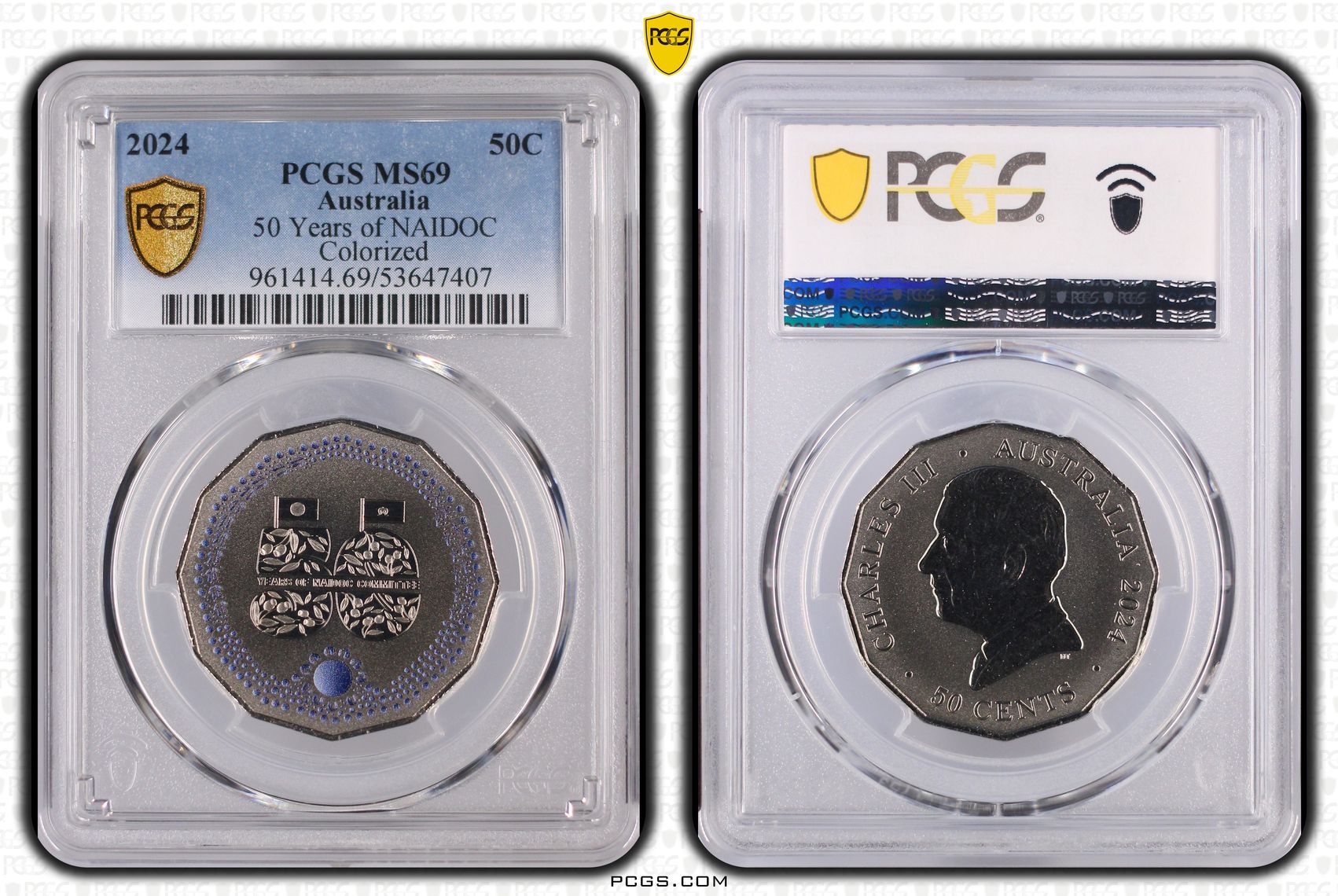 50 Years of NAIDOC Colourised, Fifty Cent, 2024, PCGS MS69