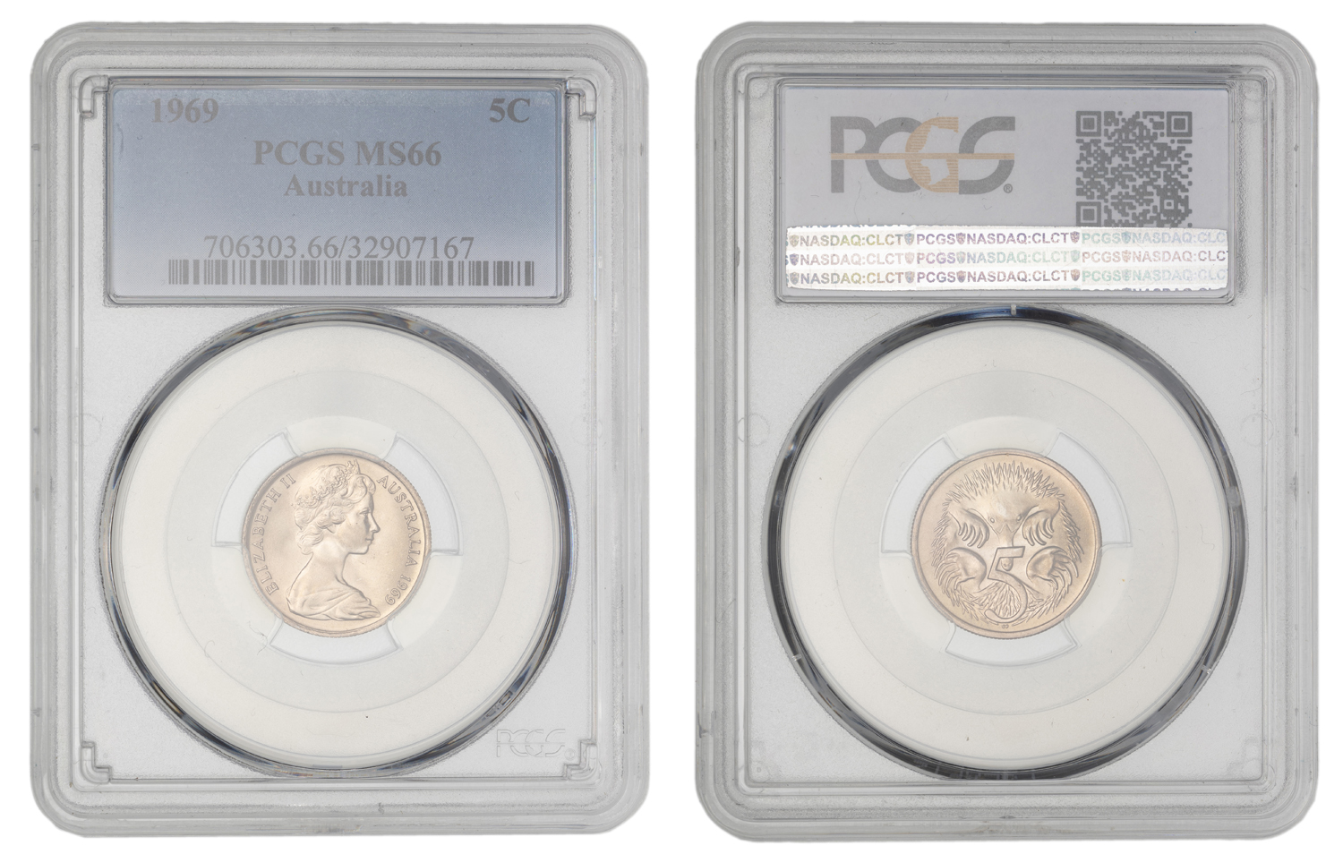 Elizabeth II, Five Cent, 1969, PCGS MS66
