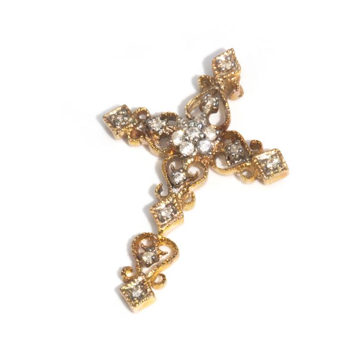 9 Carat Ornate Diamond Cross Pendant