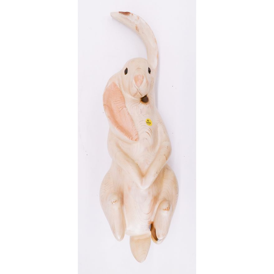 Leo Koppy Hanging Wood Rabbit Sculpture- 26''