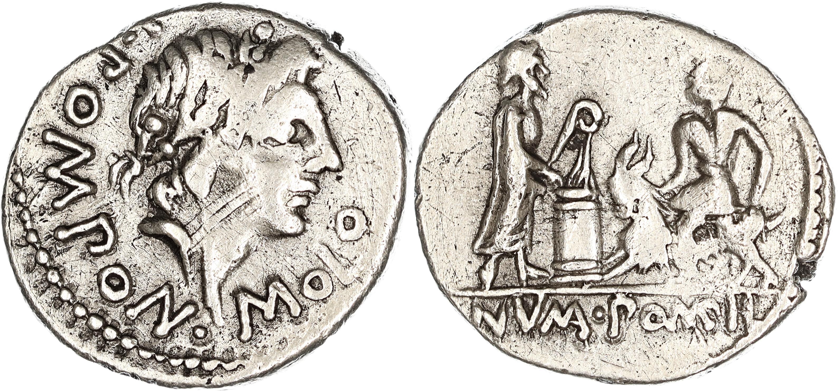 Roman Republic, L. Pomponius L.f. M.n. Molo, Silver Denarius, 97 BC, gF