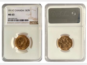 1911 GEORGE V CANADA MINT SOVEREIGN MS63