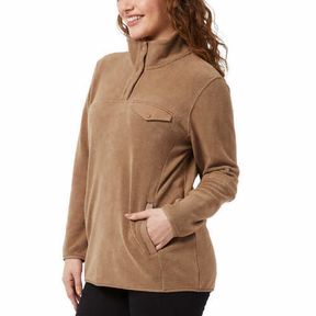 32 DEGREES LADIES' SNAP FLEECE PULLOVER - BROWN SZ MED