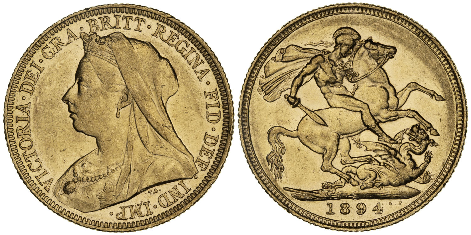 Victoria, St George Reverse, Sovereign, 1894-S, gF