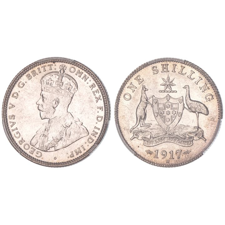 George V, Shilling, 1917-M, PCGS AU 58