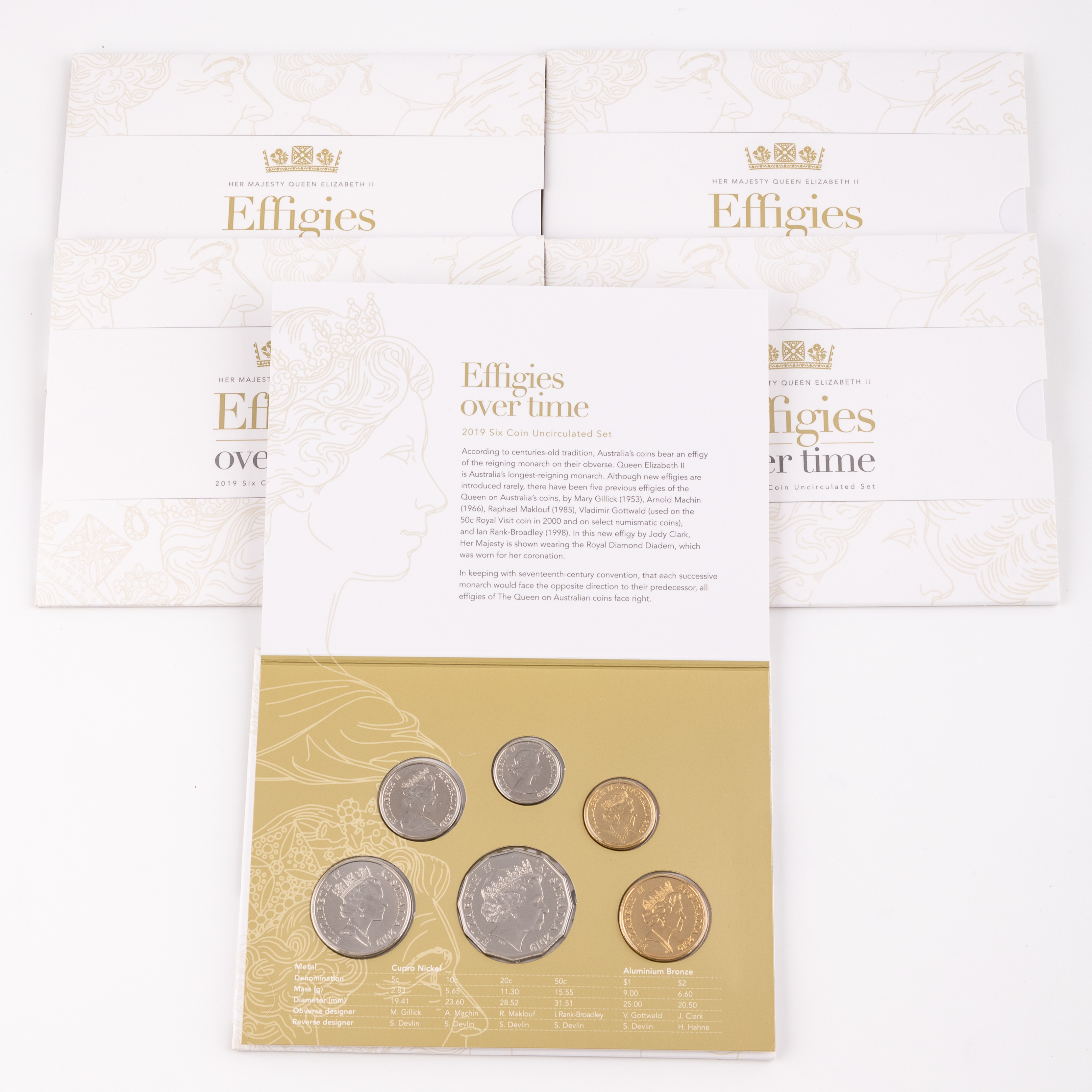 279 · Elizabeth II, Effigies over time, Five Cents - Two Dollars, 2019,  UNC