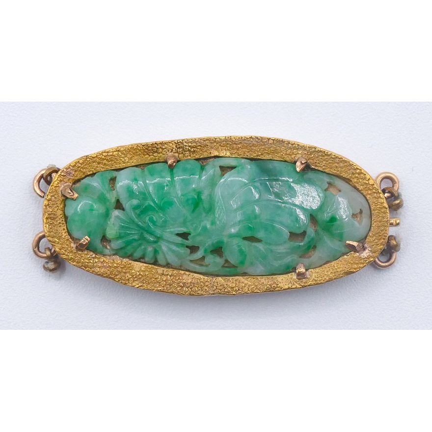 Old Chinese 14k Jadeite Pierced Necklace Clasp 1.75'' - 15.3 Grams
